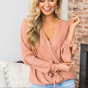 Dusty Peach Top with Tie Sleeves
